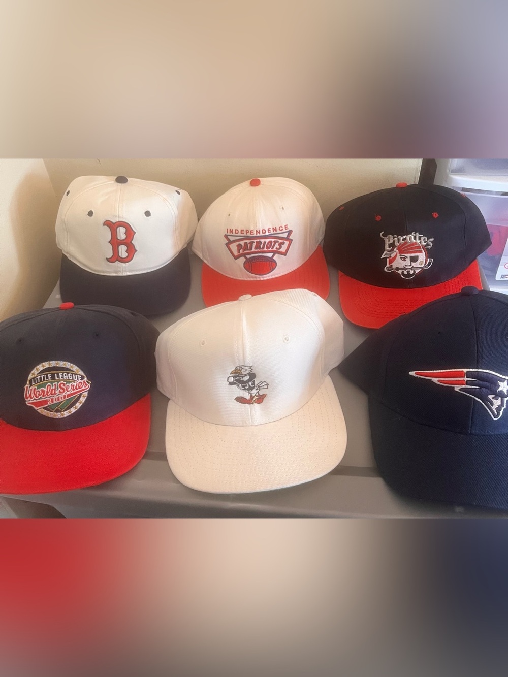 6 vintage new england boston snapback hat bundle maine pirates red sox patriots
